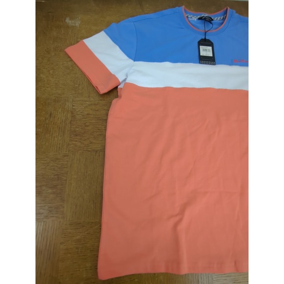 Ben Sherman "CORAL" Men's Color Block Stripe T-Shirt Blue Orange Size XL New NWT - Picture 2 of 6